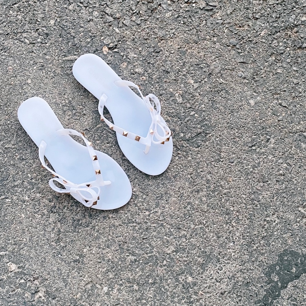 Olivia Miller White Studded Jelly Thong Sandals